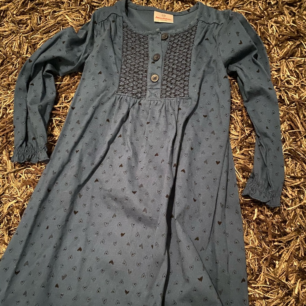 Hanna Andersson Blue dress with Navy hearts.